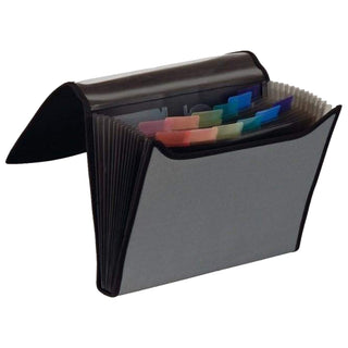 dufco Expanding File A4 with elastic fastener, soft touch nylon, 13 pockets, Anthracite/Black