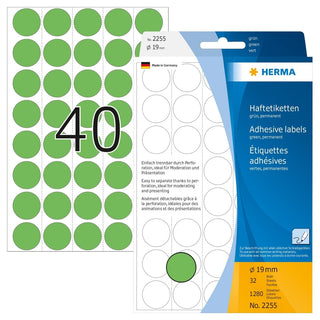 Herma Office Pack Color Dots, perforated sheets, 19 mm, 1280/pack, Green