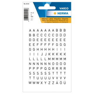 Herma Vario Sticker Letters A-Z, 5mm, weatherproof film, 2sheets/pack, Black on Clear