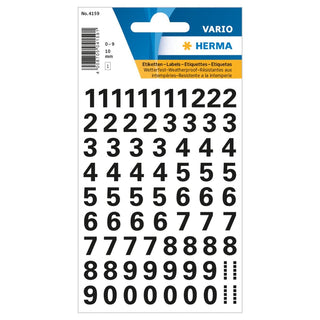 Herma Vario Sticker Numbers 0-9, 10mm, weatherproof film, 1sheet/pack, Black