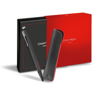 CARAN d'ACHE ECRIDOR RACING Gift Set Ballpoint Pen with Leather Pouche, 0.25mm, Black/Red