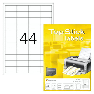 TopStick labels 44 labels/sheet, sharp corners, 48.3 x 25.4 mm, 100sheets/pack, White