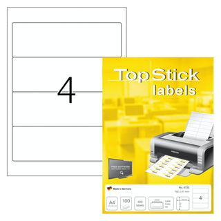 TopStick labels Box File Broad 4 labels/sheet, round corners, 192 x 61 mm, 100sheets/pack, White