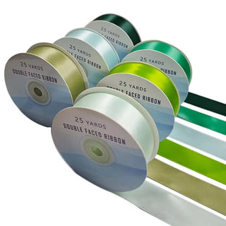 Double Faced Satin Ribbon broad, 25.4mmx22.86meters, Assorted Green Colors