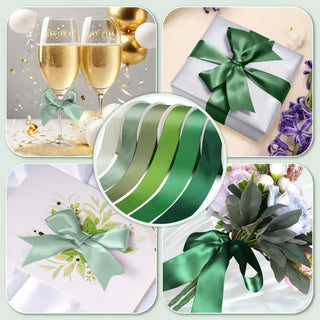 Double Faced Satin Ribbon broad, 25.4mmx22.86meters, Assorted Green Colors