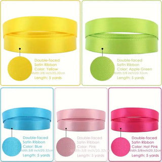 Double Sided Satin Ribbon, 9mmx4.57meters, Assorted Colors