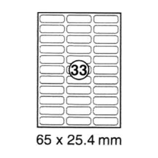 xel-lent 33 labels/sheet, rounded corners, 65 x 25.4 mm, 100 sheets/pack, White